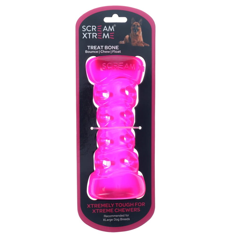 Scream Xtreme Tough Bone Loud Pink Dog Chew Toy