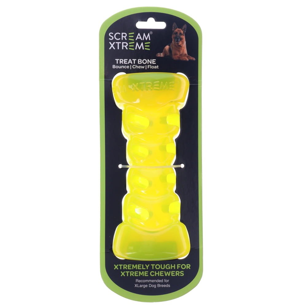 Scream Xtreme Tough Bone Loud Green Dog Chew Toy