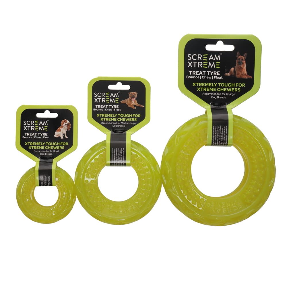 Scream Xtreme Treat Tyre Loud Green Dog Chew Toy